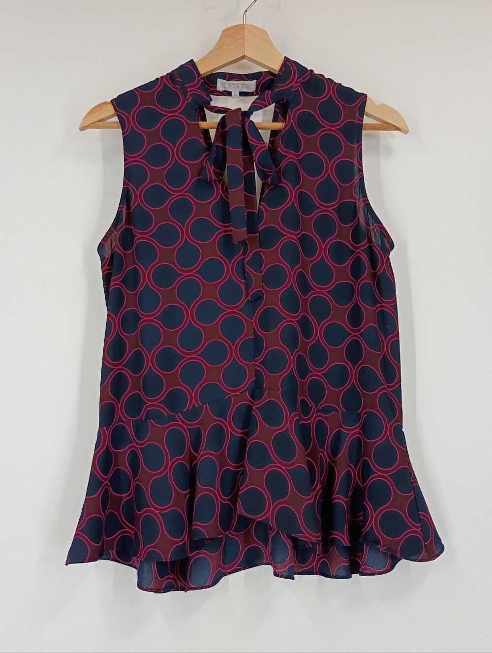 1. State Neck Tie Printed Blouse